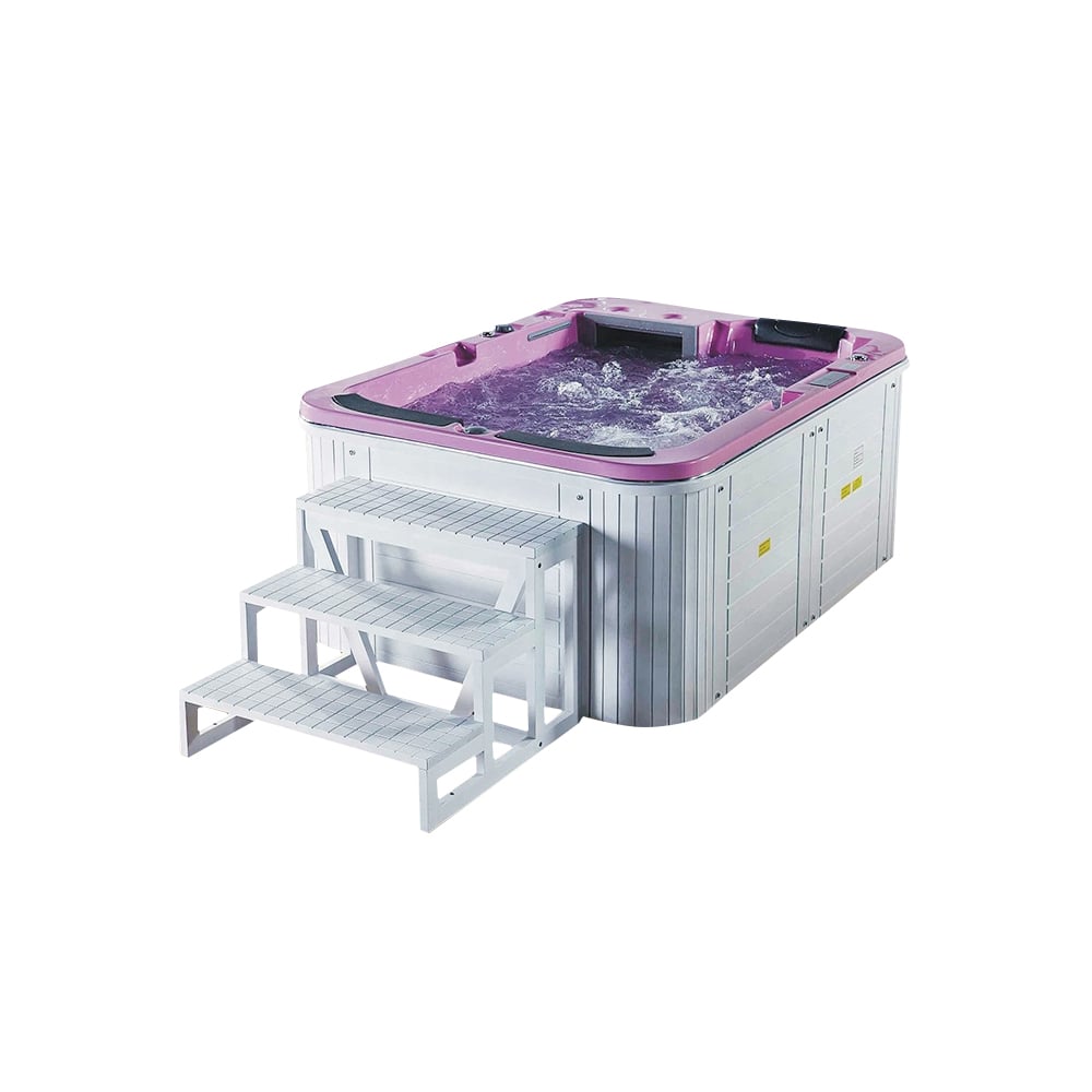 74.8" Pink & White Outdoor Acrylic Hot Tub 28-Jet Suitable for 3 Person with Ozonator window image