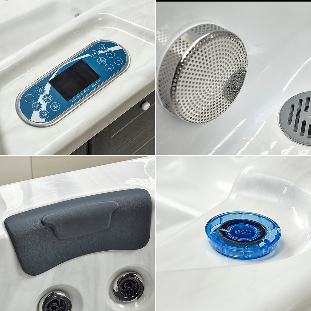 Bain chaud carré d'extérieur en acrylique à 117 jets, 2200 mm, blanc et marron, 5 personnes, chaleur réglable image de fenêtre