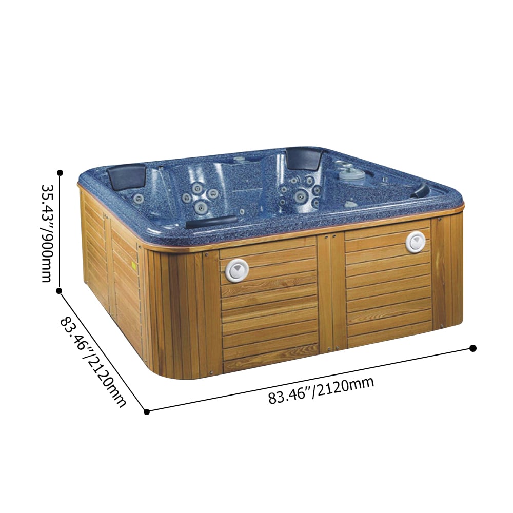 83.5" Blue Square Outdoor Acrylic 55-Jet Hot Tub Suitable for 6 Person window image