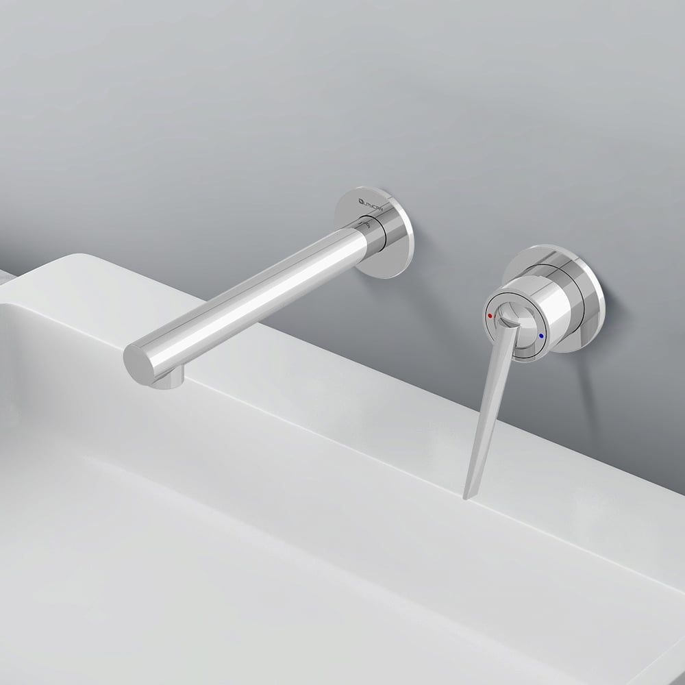 Wall Mounted Bathroom Sink Faucet Solid Brass Single Handle window image