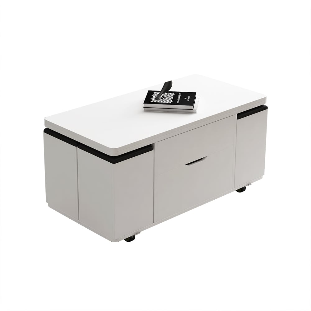 Lift Top Extendable Coffee Table with 4 Stools & Storage Multipurpose window image