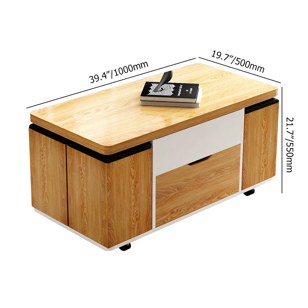 Lift Top Extendable Coffee Table with 4 Stools & Storage Multipurpose window image