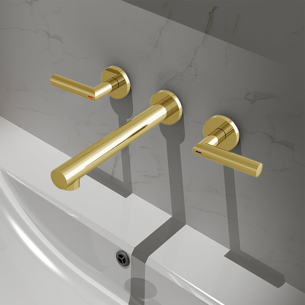 3-gaats wandgemonteerde badkamerwastafel Massief messing Vensterafbeelding