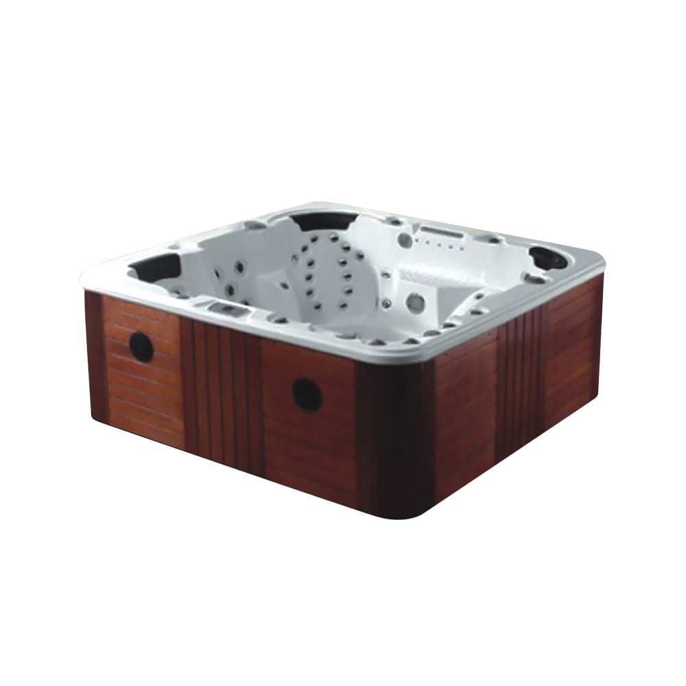 Bain chaud carré d'extérieur en acrylique à 117 jets, 2200 mm, blanc et marron, 5 personnes, chaleur réglable image de fenêtre