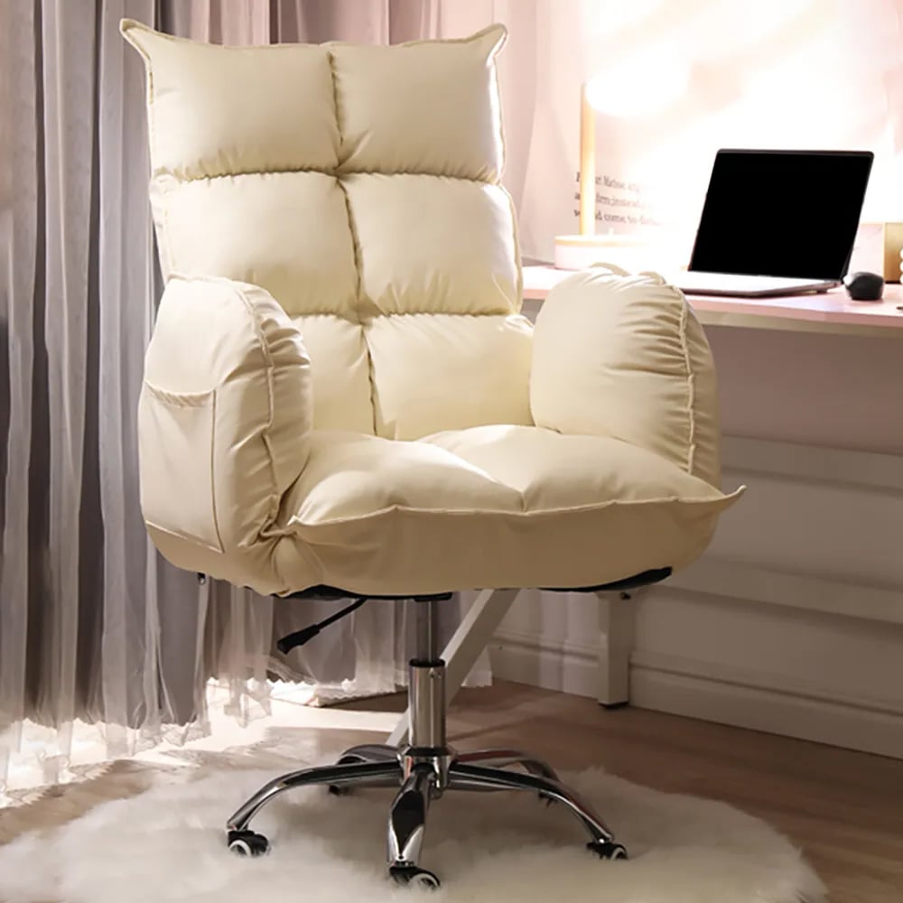 Modern PU Leather Task Chair Upholstered Swivel Office Chair Height Adjustable window image