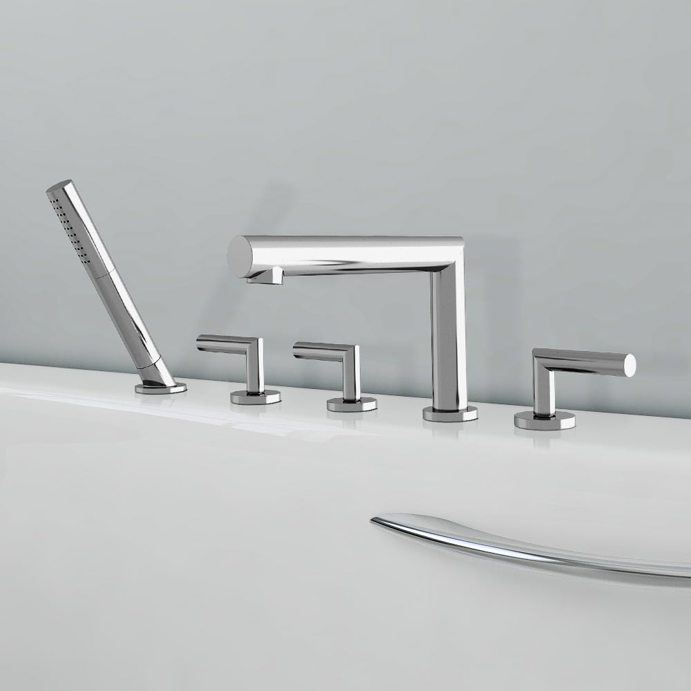 Deck Mounted Roman Bathtub Faucet with Handshower Solid Brass window image