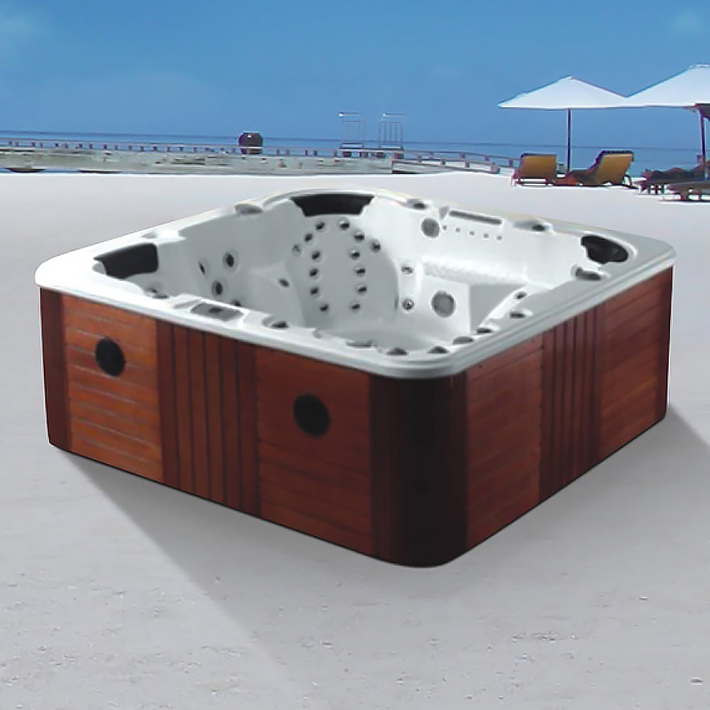 Bain chaud carré d'extérieur en acrylique à 117 jets, 2200 mm, blanc et marron, 5 personnes, chaleur réglable image de fenêtre