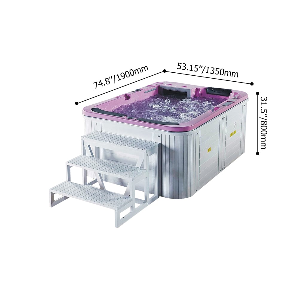 74.8" Pink & White Outdoor Acrylic Hot Tub 28-Jet Suitable for 3 Person with Ozonator window image