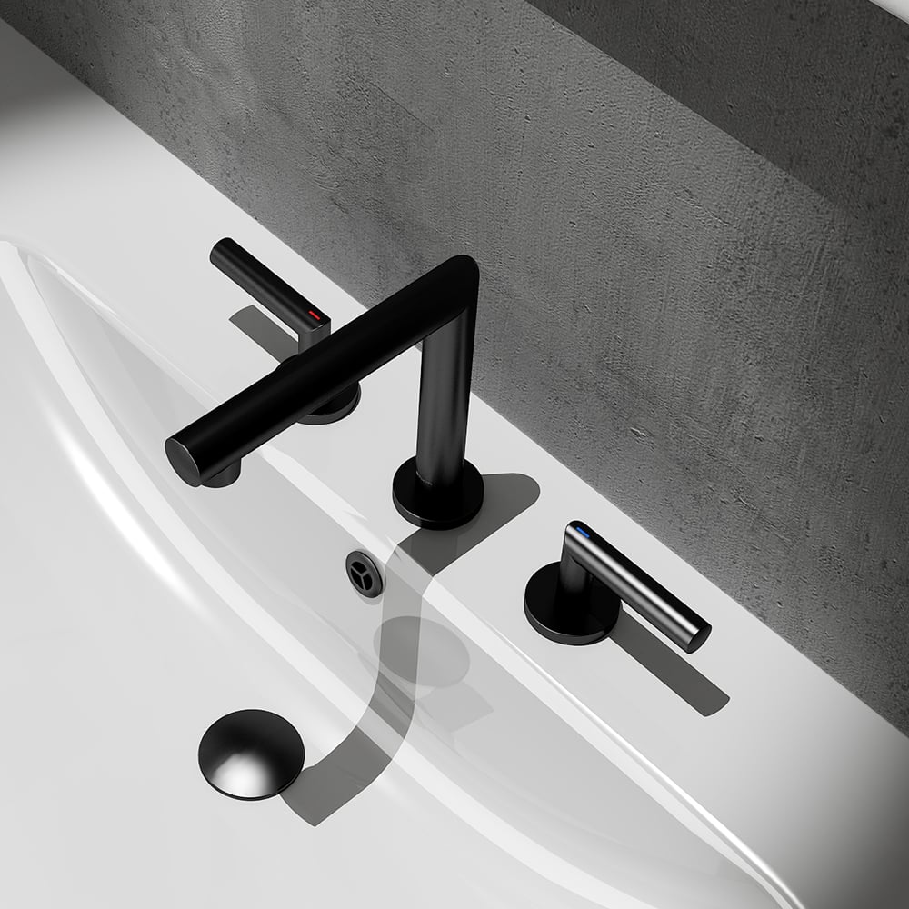 Permost Geometric Widespread Bathroom Sink Faucet Solid Brass window image