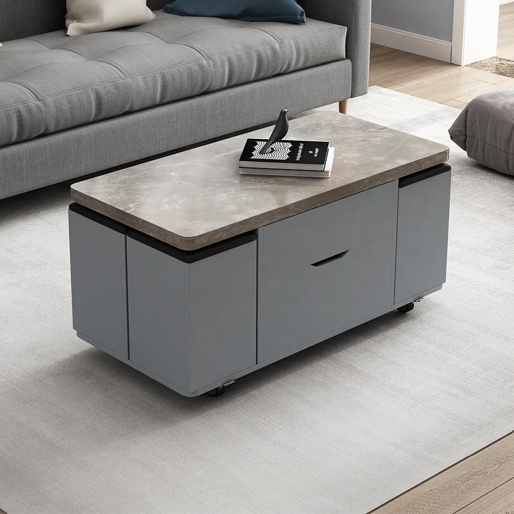 Table basse extensible avec 4 tabourets et rangement polyvalents image de fenêtre