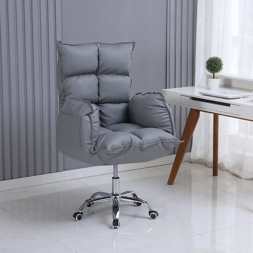 Modern PU Leather Task Chair Upholstered Swivel Office Chair Height Adjustable window image