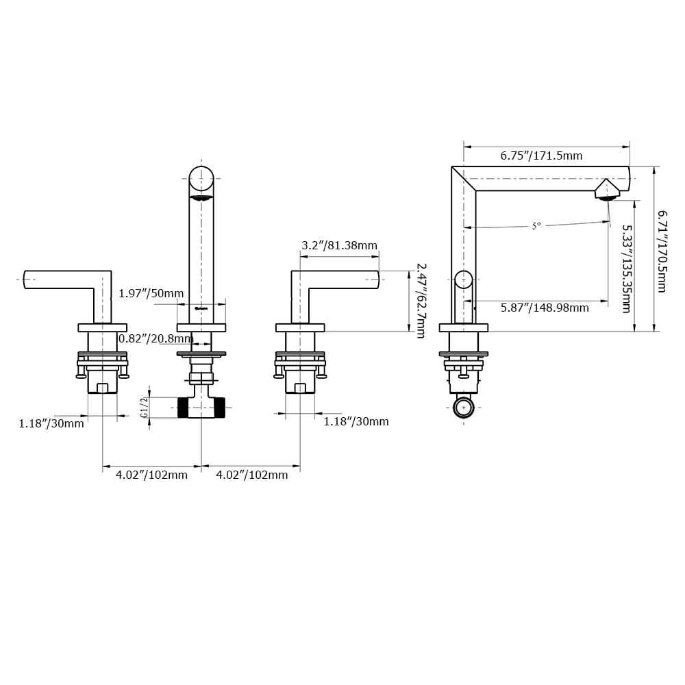 Permost Geometric Widespread Bathroom Sink Faucet Solid Brass window image