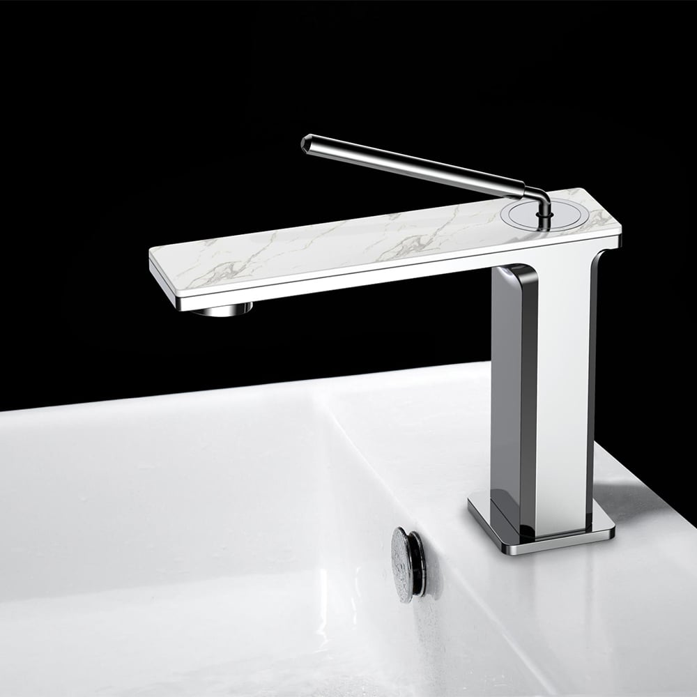 Polished Chrome Monobloc Bathroom Basin Tap Single Lever Handle Solid Brass window image