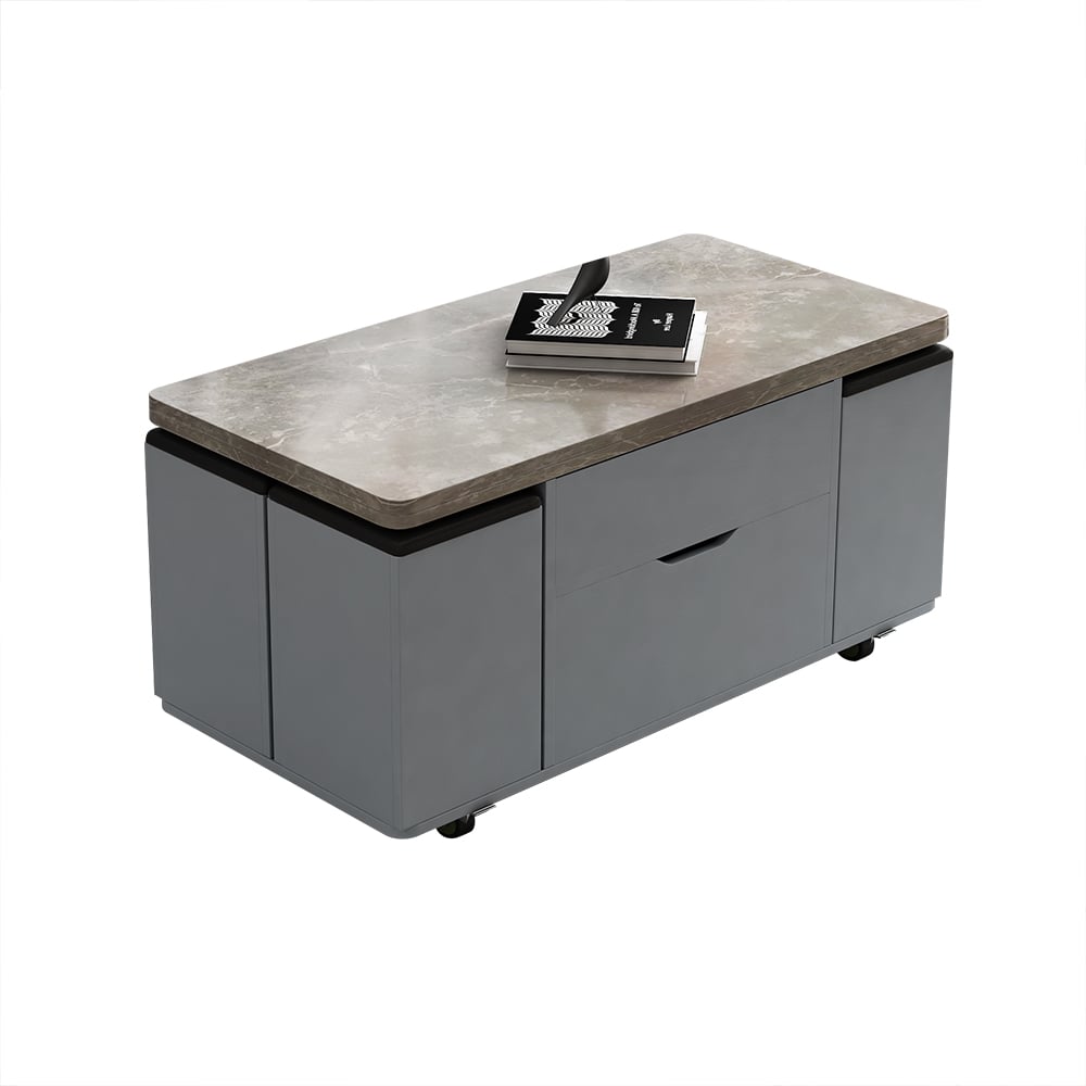 Table basse extensible avec 4 tabourets et rangement polyvalents image de fenêtre