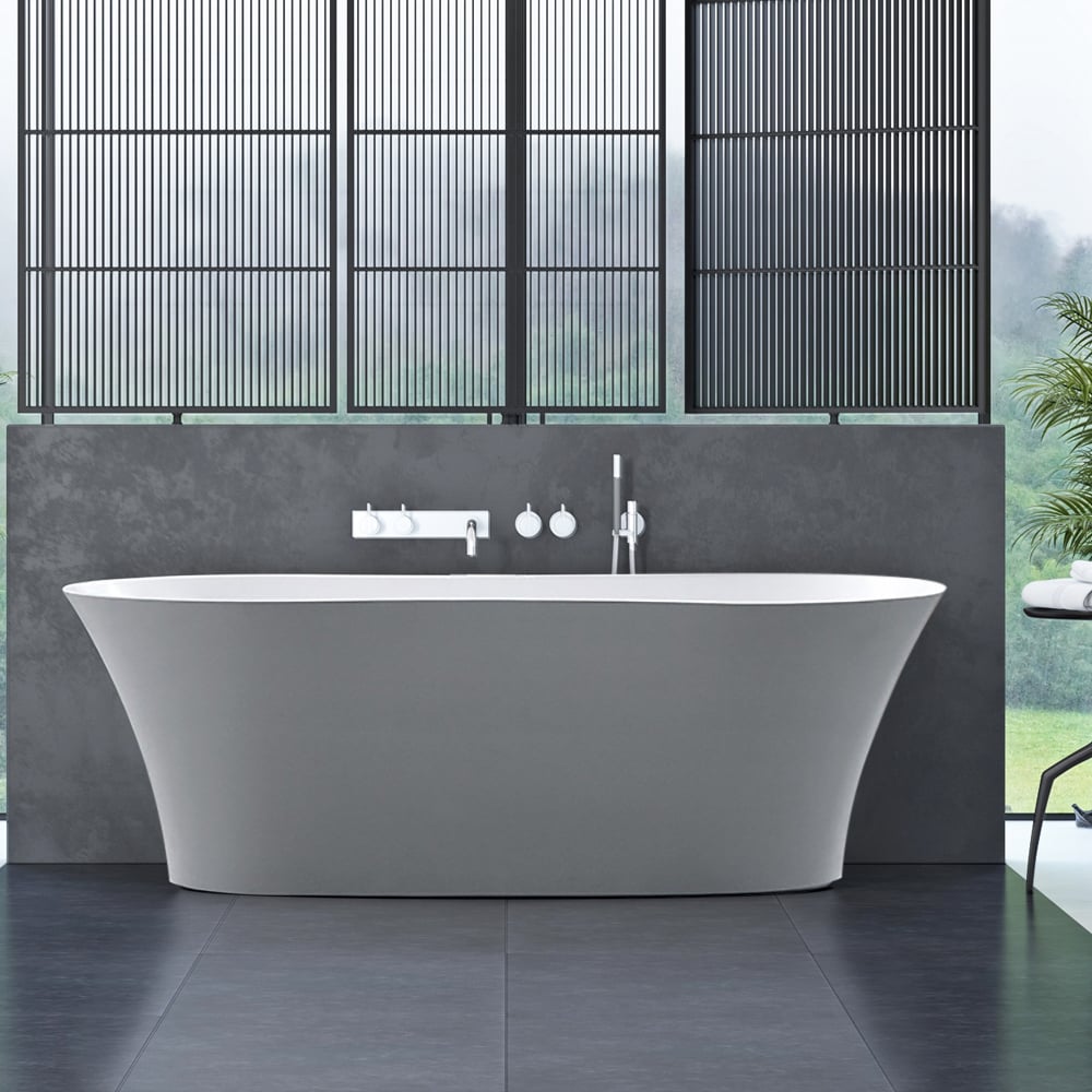 1610mm H-Shape Freestanding Bath Stone Resin Centre Waste in Matte White window image