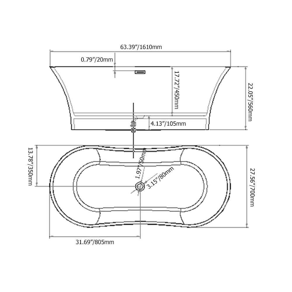 1610mm H-Shape Freestanding Bath Stone Resin Centre Waste in Matte White window image
