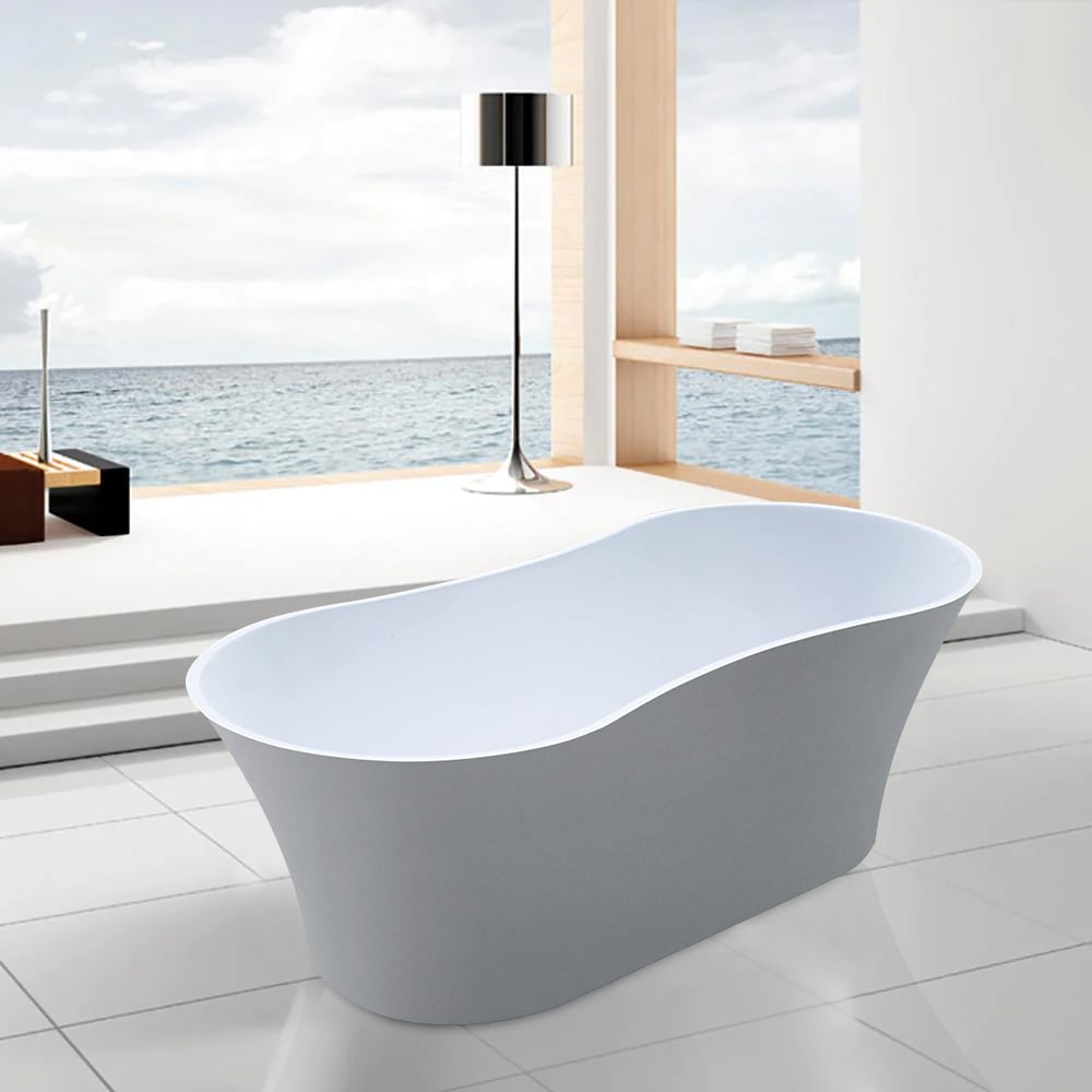 1610mm H-Shape Freestanding Bath Stone Resin Centre Waste in Matte White window image