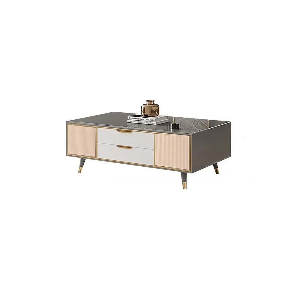 1300mm Rectangular Coffee Table with Storage with 2 Drawers & 2 Doors White and Grey window image