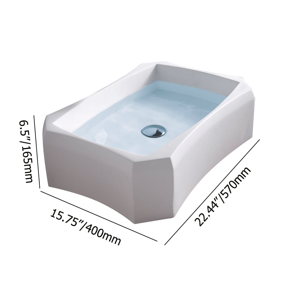 Rectangle Vessel Bathroom Wash Sink Stone Resin in Matte White window image