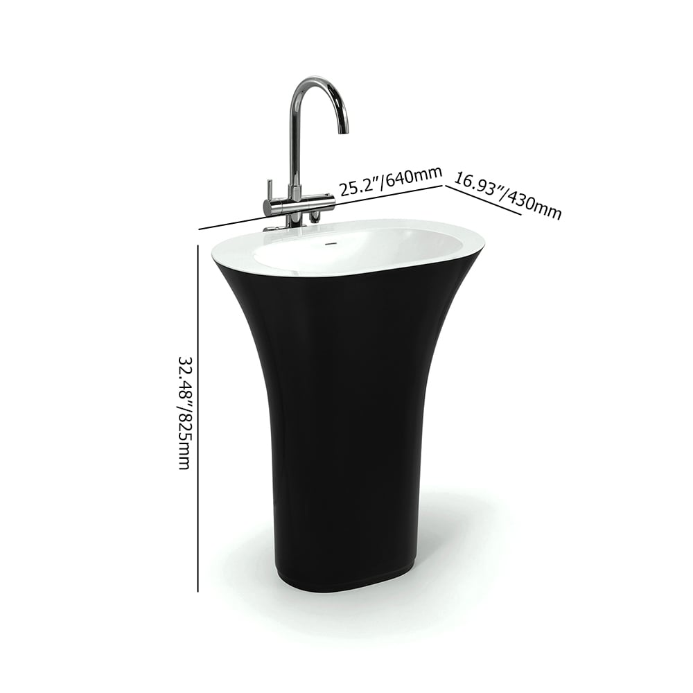 Moderne stenen hars vaasvormige voetstuk badkamerwastafel in wit en zwart Vensterafbeelding