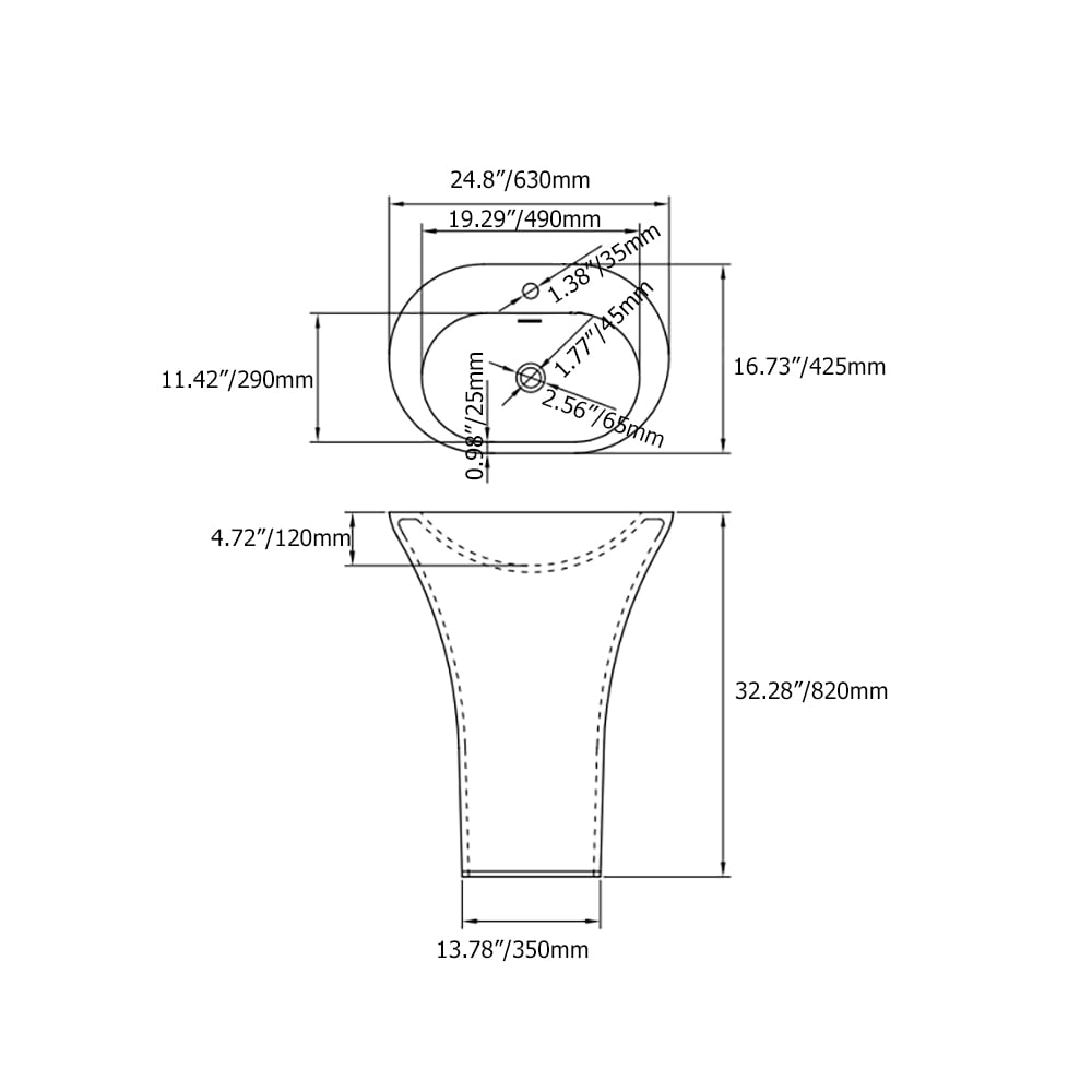 Moderne stenen hars vaasvormige voetstuk badkamerwastafel in wit en zwart Vensterafbeelding