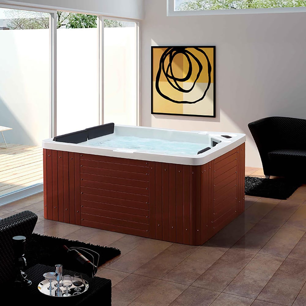 Baignoire de massage spa extérieure rectangulaire en acrylique à 30 jets pour 3 personnes, 2000 mm image de fenêtre