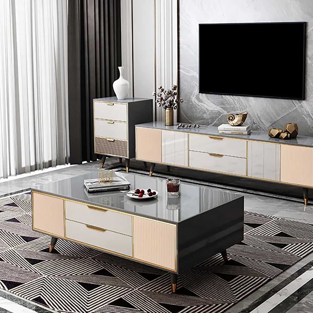 1300mm Rectangular Coffee Table with Storage with 2 Drawers & 2 Doors White and Grey window image
