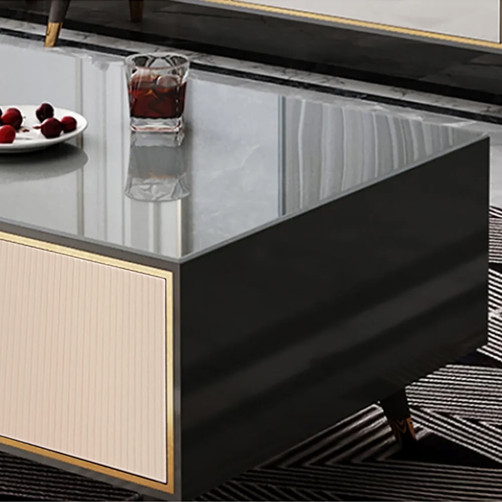 1300mm Rectangular Coffee Table with Storage with 2 Drawers & 2 Doors White and Grey window image