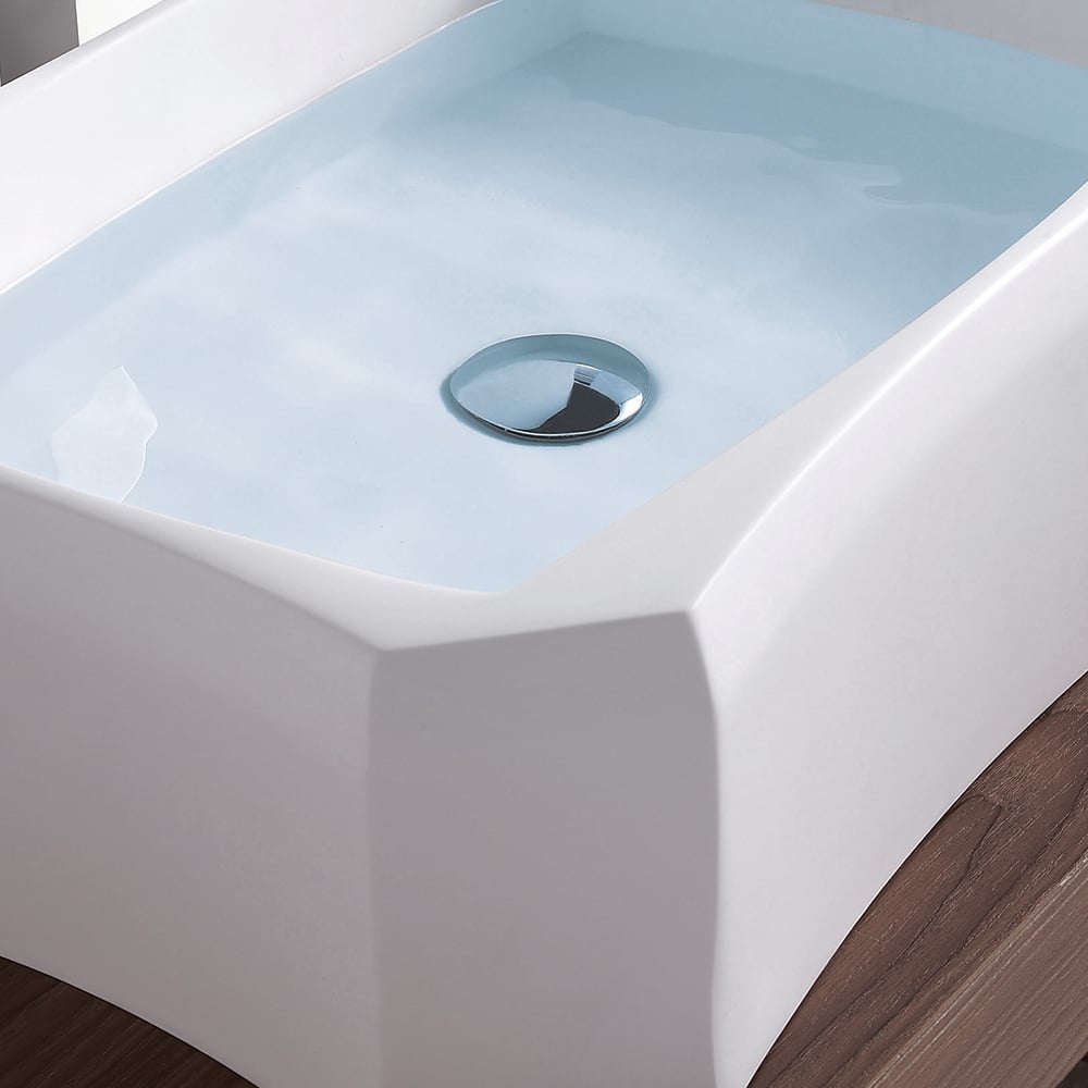 Rectangle Vessel Bathroom Wash Sink Stone Resin in Matte White window image