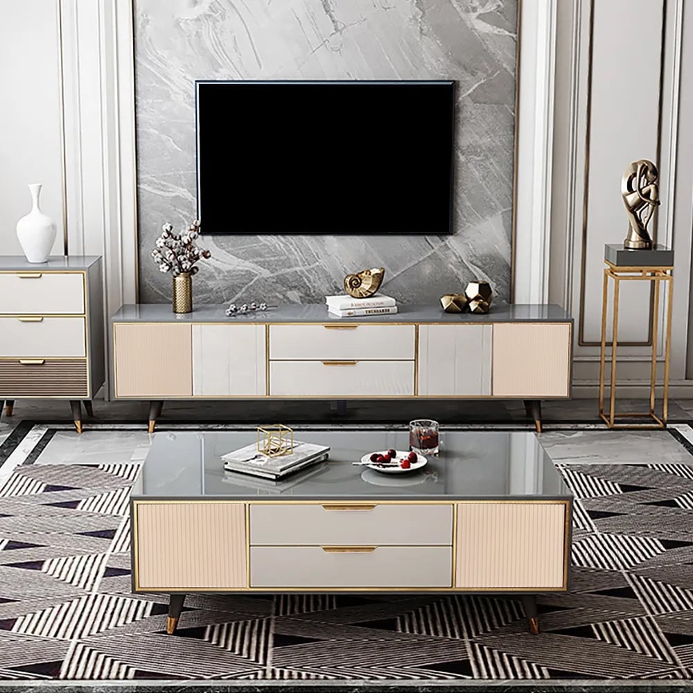 1300mm Rectangular Coffee Table with Storage with 2 Drawers & 2 Doors White and Grey window image