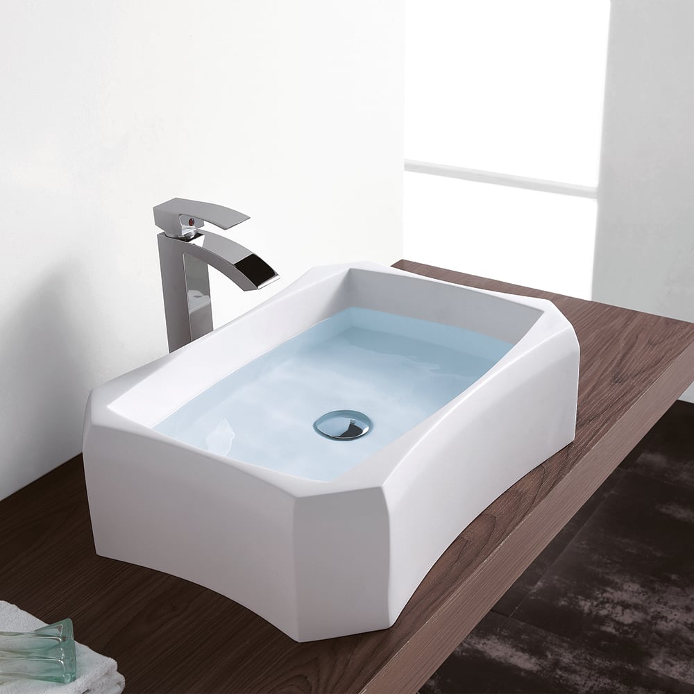 Rectangle Vessel Bathroom Wash Sink Stone Resin in Matte White window image