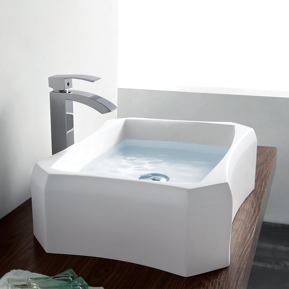 Rectangle Vessel Bathroom Wash Sink Stone Resin in Matte White window image