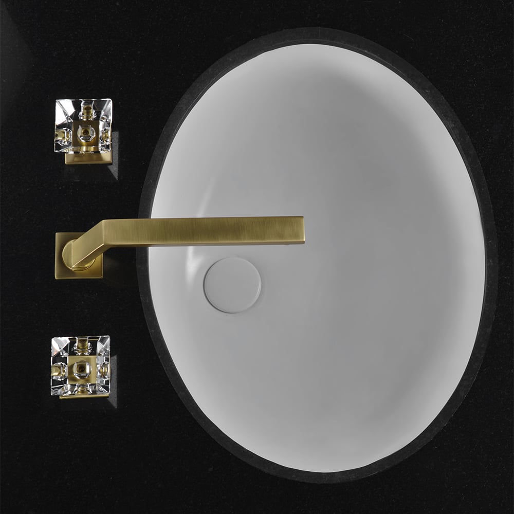 Widespread Bathroom Sink Faucet with Double Crystal Knobs in Brushed Gold window image