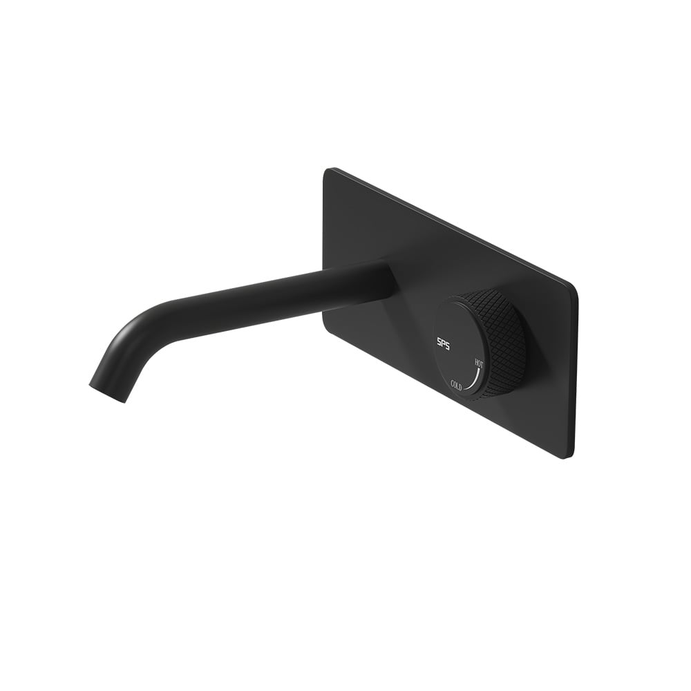 Modern Wall-Mount Bathroom Sink Faucet with Single Knob in Chrome in Matte Black window image