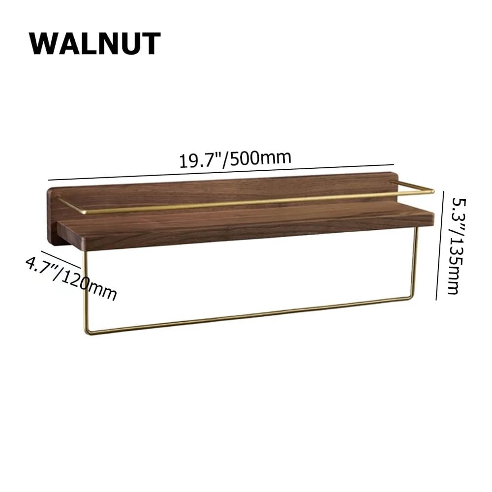 Retro Wall-Mounted with Towel Rack in Solid Wood & Brass window image