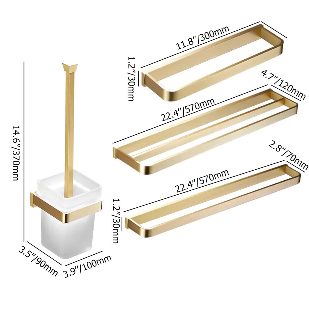4 Pieces Bathroom Hardware Set Towel Rail and Toilet Brush with Holder in Gold window image
