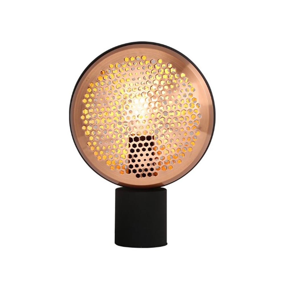 Modern 1-Light Honeycomb Shade Table Lamp in Black & Gold Bronze window image