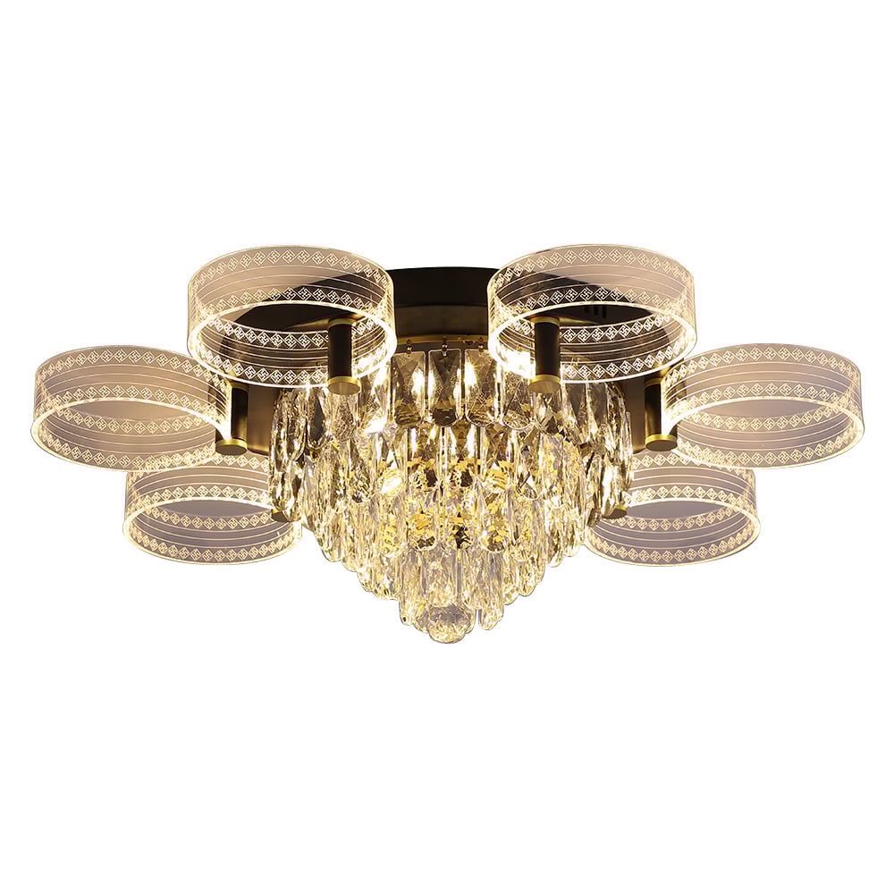 Modern Tiered Crystal LED 7-Light Semi-Flush Mount Light in Black & Gold window image