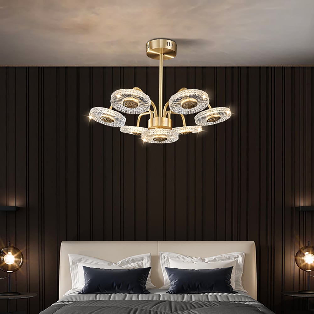 Modern Acrylic 7-Light LED Semi-Flush Mount Light in Gold & Clear window image