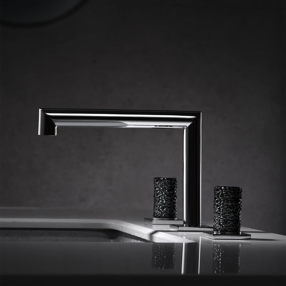 3-Hole Bathroom Basin Mixer Tap Double Knobs Solid Brass in Chrome & Black Crystal window image