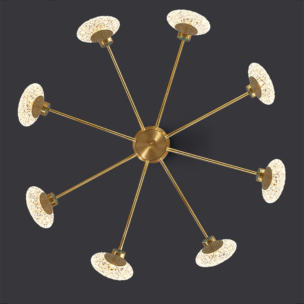 Modern Gold & Clear Acrylic Dimmable LED 8-Light Chandelier window image