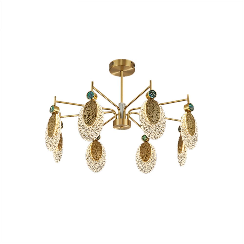 Modern Gold & Clear Acrylic Dimmable LED 8-Light Chandelier window image