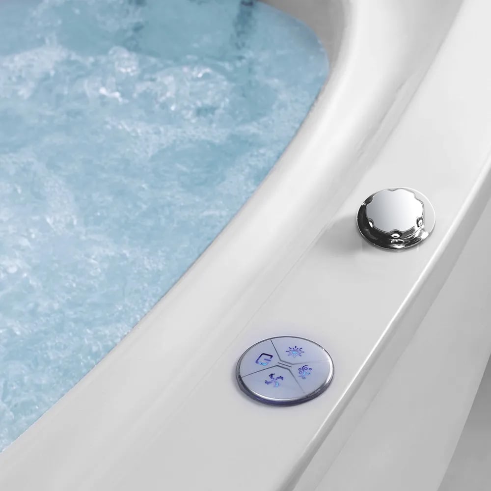 71" LED Acrylic Oval Whirlpool Water Massage Freestanding Bathtub in White window image
