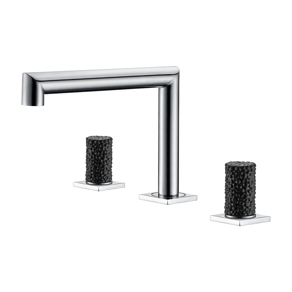3-Hole Bathroom Basin Mixer Tap Double Knobs Solid Brass in Chrome & Black Crystal window image