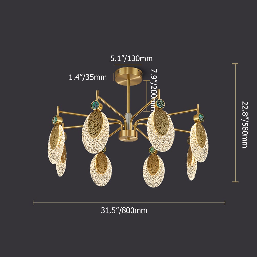Modern Gold & Clear Acrylic Dimmable LED 8-Light Chandelier weights dimensions image