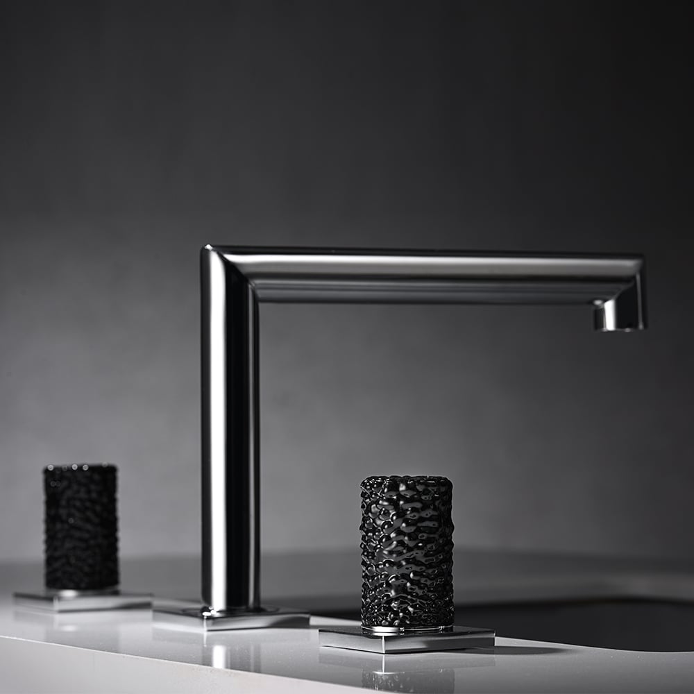 3-Hole Bathroom Basin Mixer Tap Double Knobs Solid Brass in Chrome & Black Crystal window image