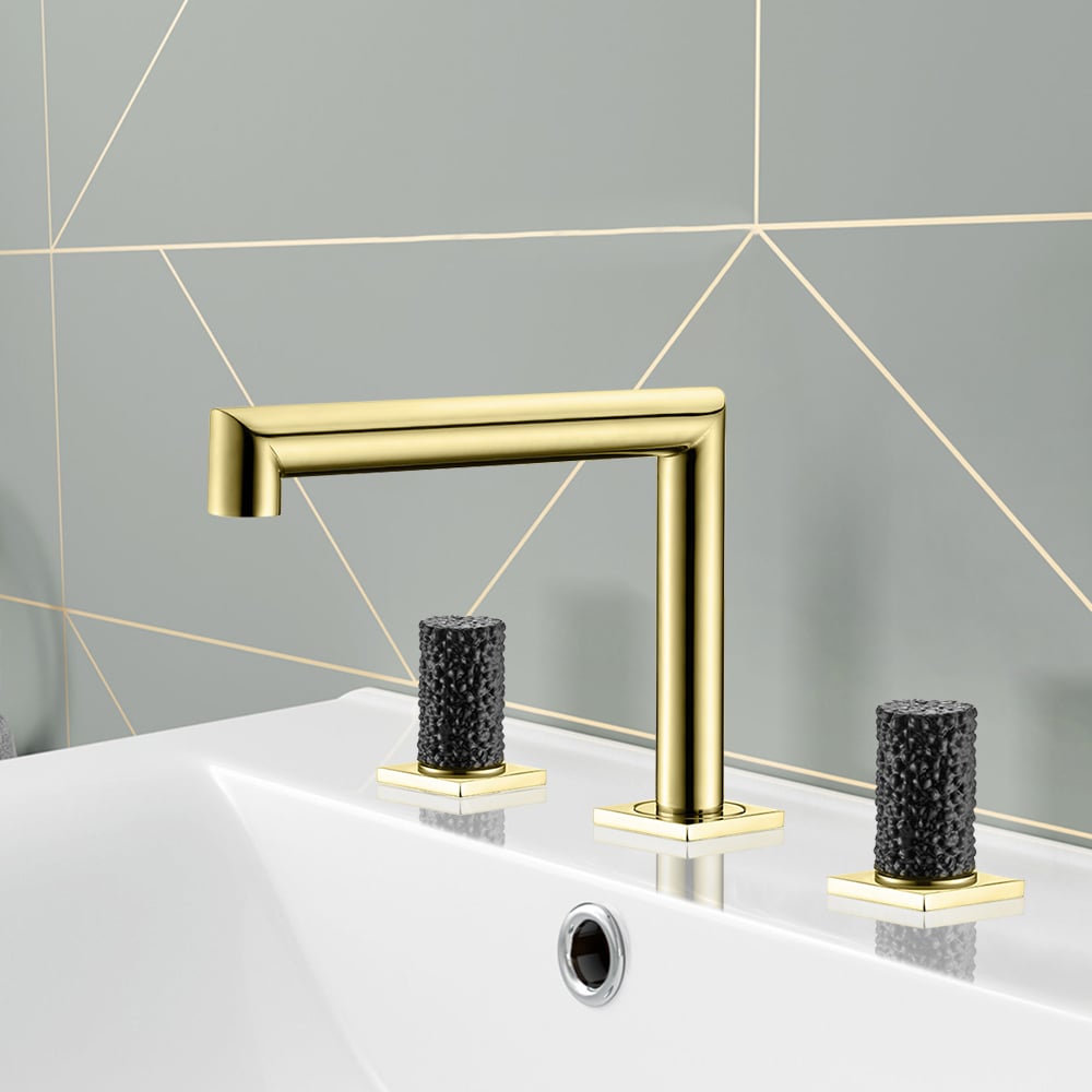 Widespread Bathroom Sink Faucet Double Knobs Solid Brass in PVD Gold & Black Crystal window image