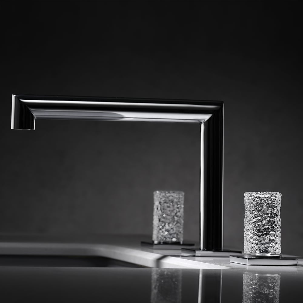 Widespread Bathroom Sink Faucet Double Knobs Solid Brass in Chrome & Clear Crystal window image