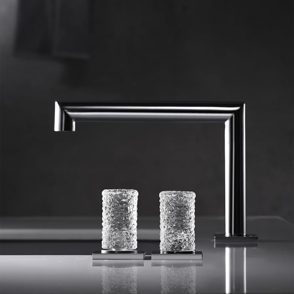 Widespread Bathroom Sink Faucet Double Knobs Solid Brass in Chrome & Clear Crystal window image