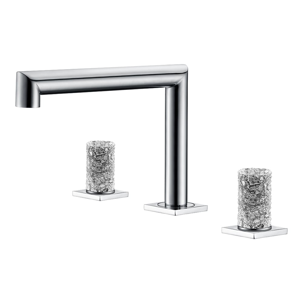 Widespread Bathroom Sink Faucet Double Knobs Solid Brass in Chrome & Clear Crystal window image